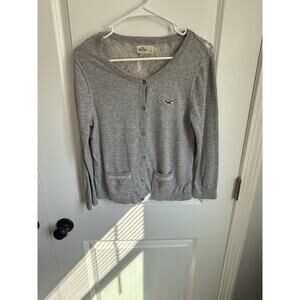Y2K Hollister Lace Back Cardigan, Gray Button Up Sweater